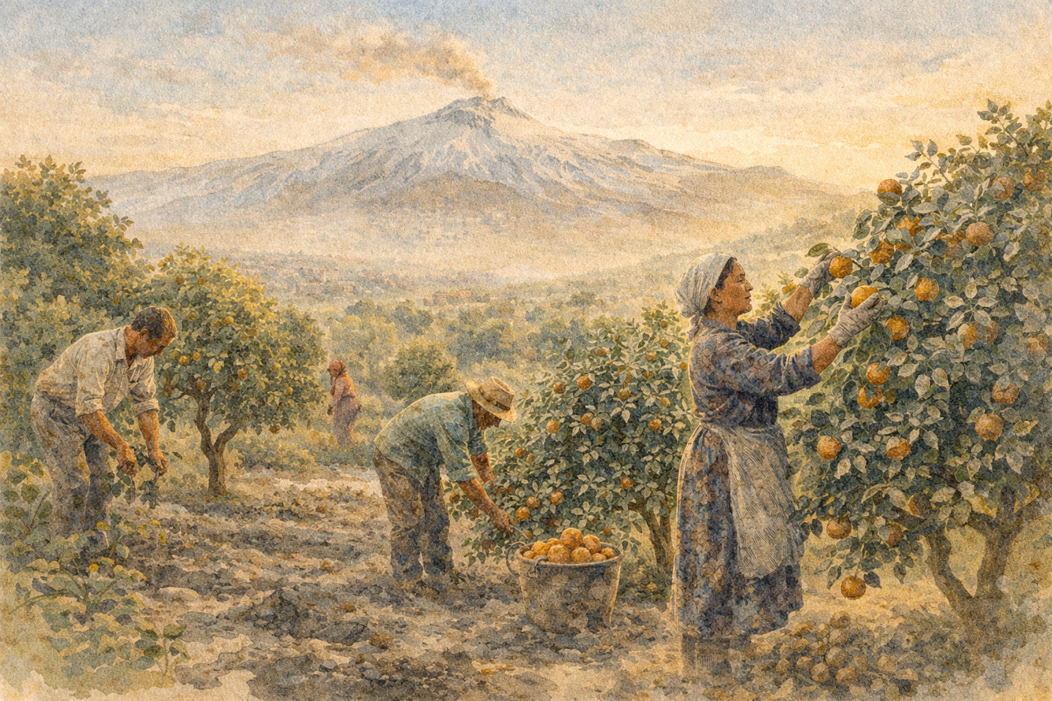 Italy, Italien Am Ätna verwandeln Bauern Vulkanasche in Dünger